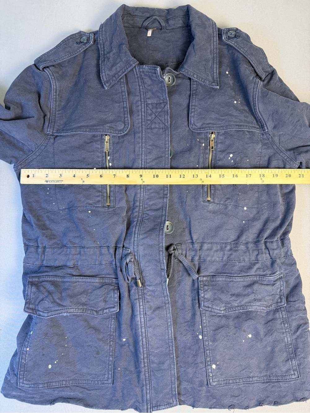Free People Navy Blue Utility Military Jacket with Cargo Drawstring Small - Picture 12 of 15
